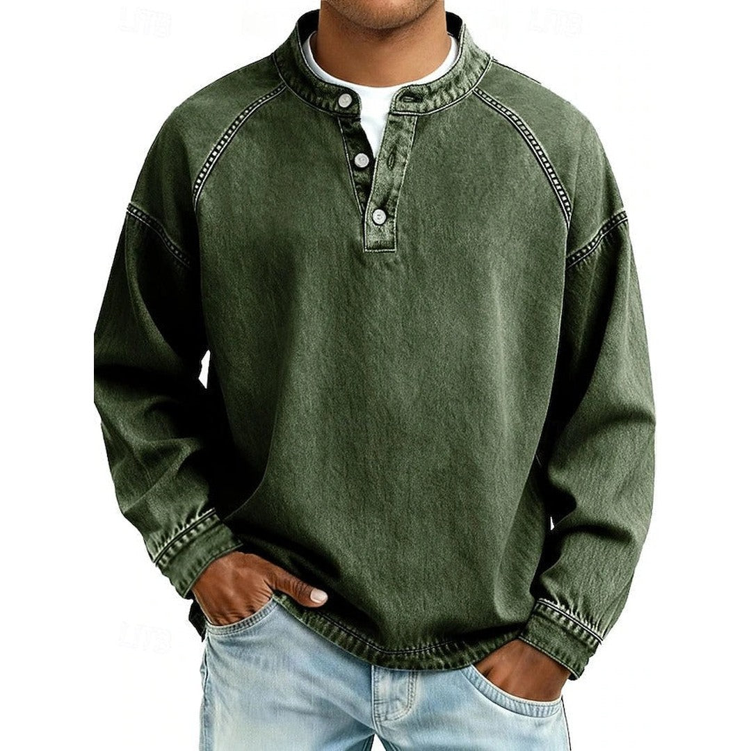 Man wearing the Aiden men's casual vintage shirt, flatlay view