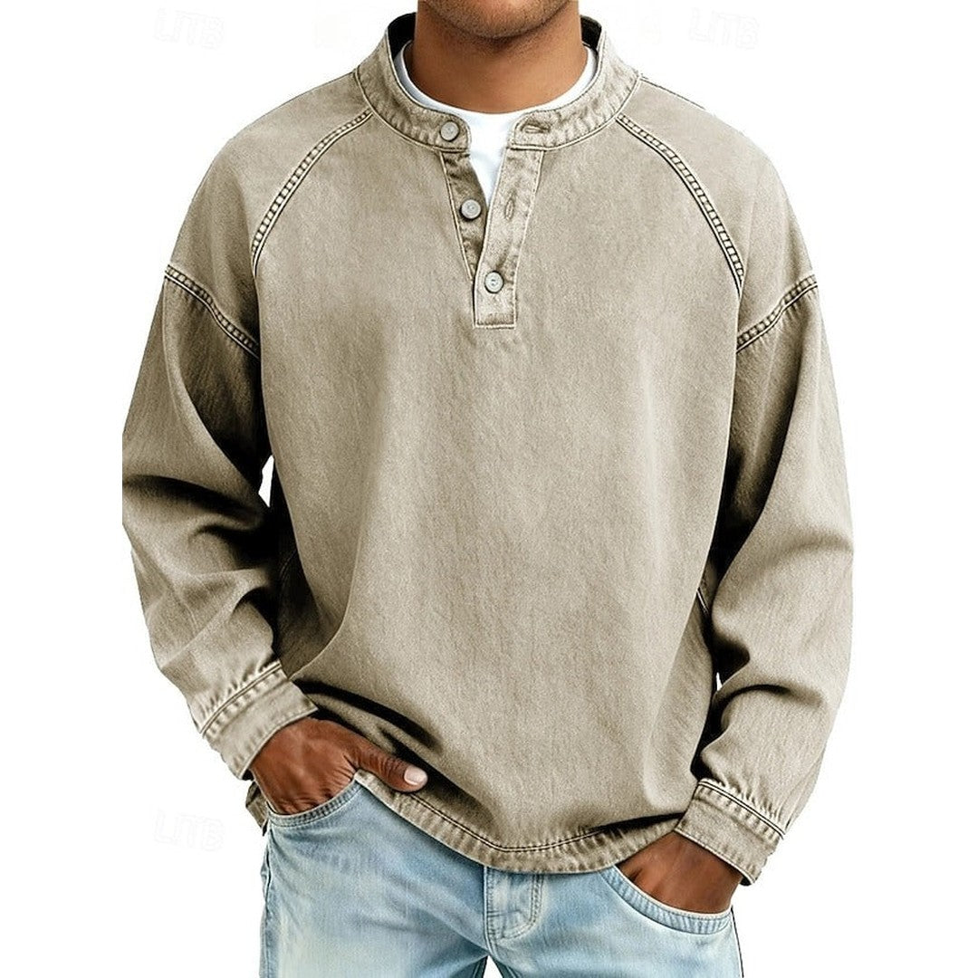 Man wearing the Aiden men's casual vintage shirt, model view