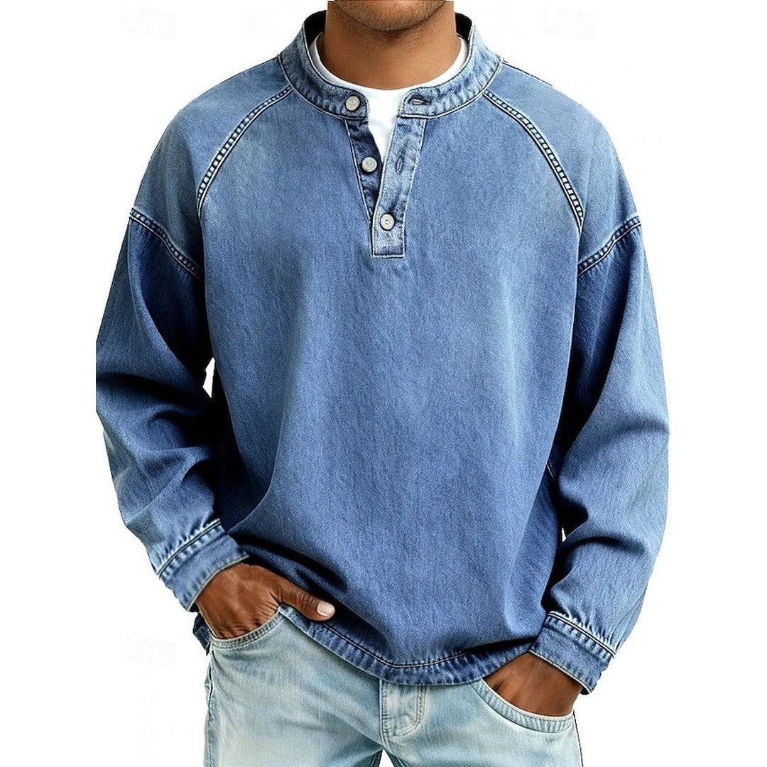 Man wearing the Aiden men's casual vintage shirt, side view