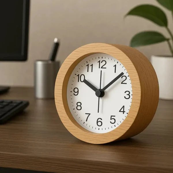Silent beech wood alarm clock with LED night light - product photo 4