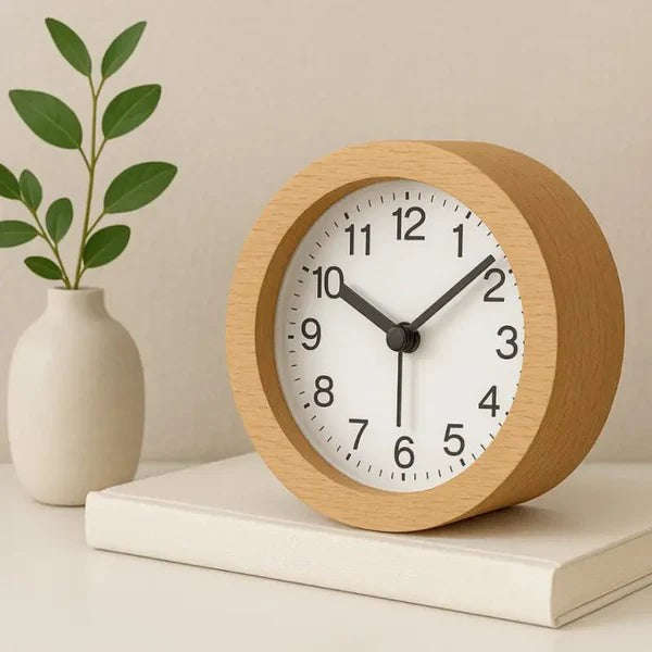 Silent beech wood alarm clock with LED night light - product photo 6
