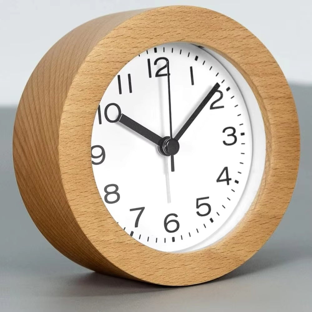 Silent beech wood alarm clock with LED night light - product photo 8
