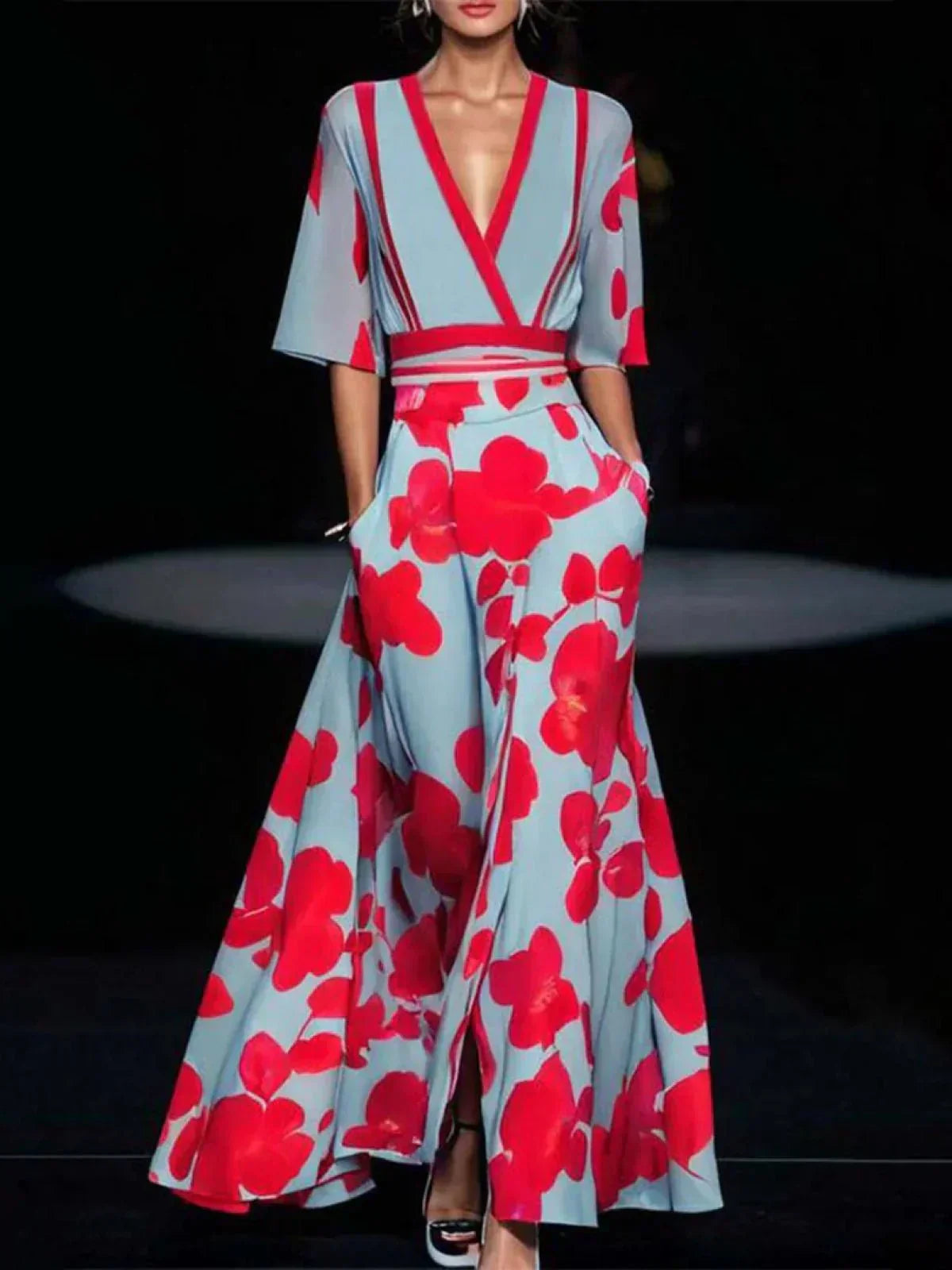 Lunara | Women's Flared Sleeve Floral Maxi Dress