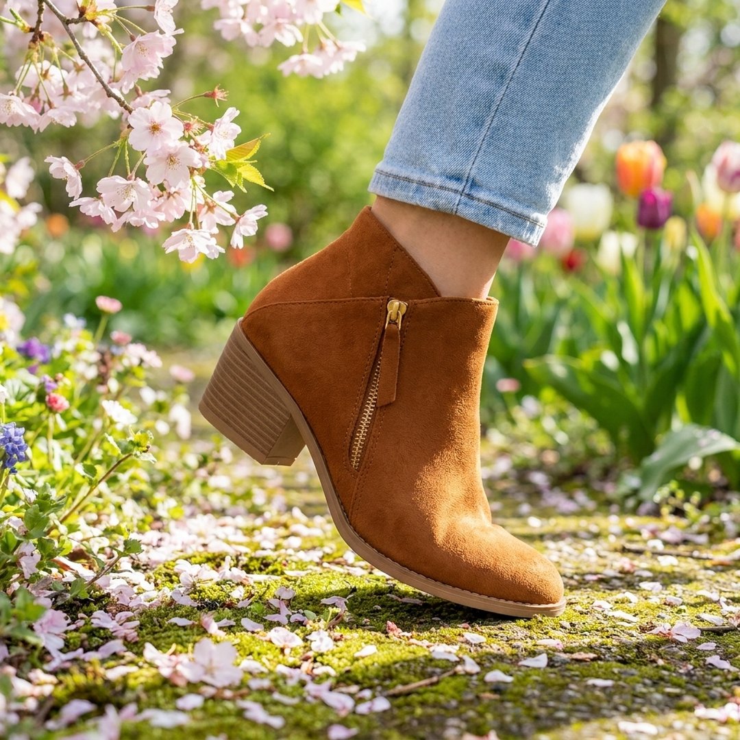 Woman wearing the Anais women's casual zip-up boots, detail view