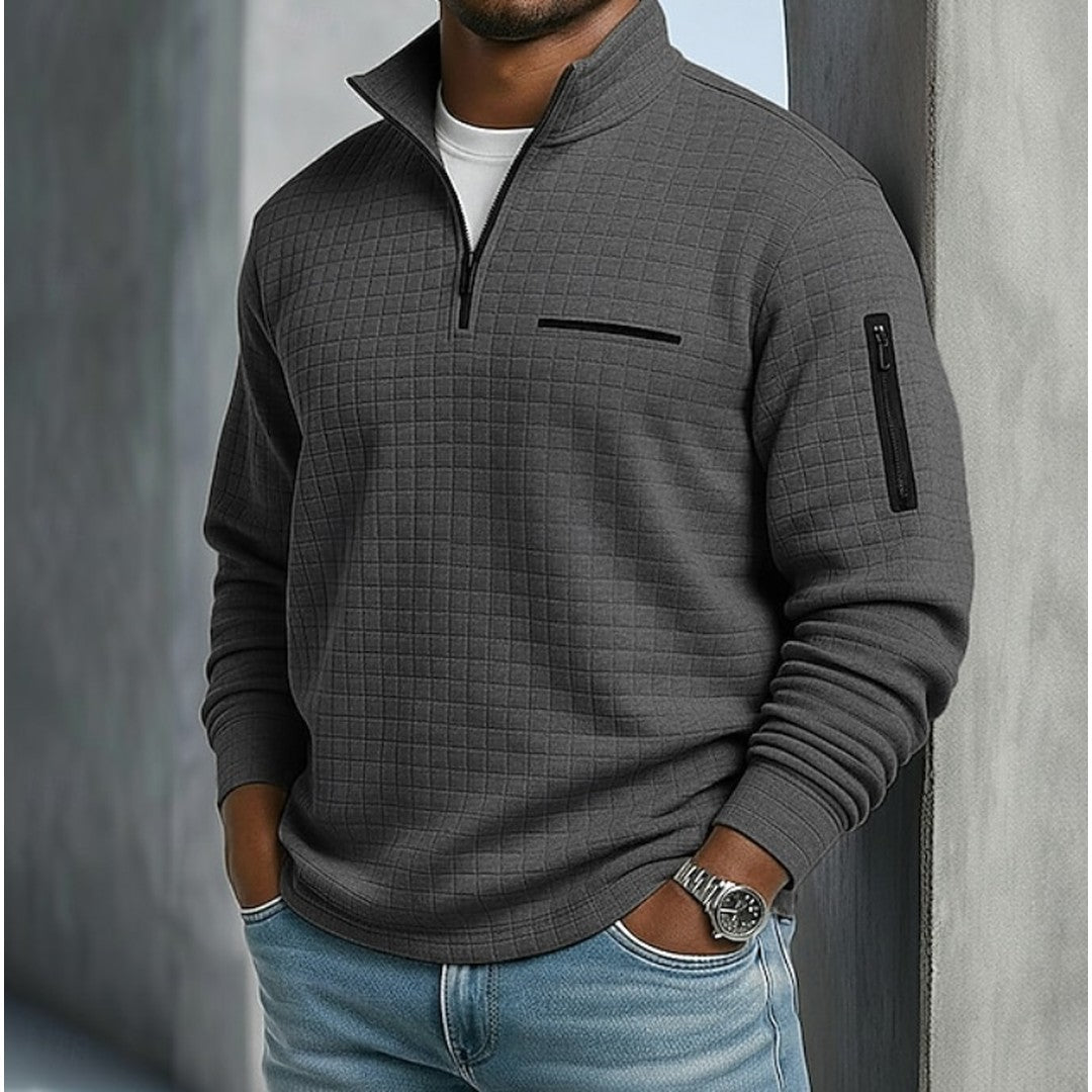 Man wearing the Anton men's casual waffle-knit shirt, 7 view