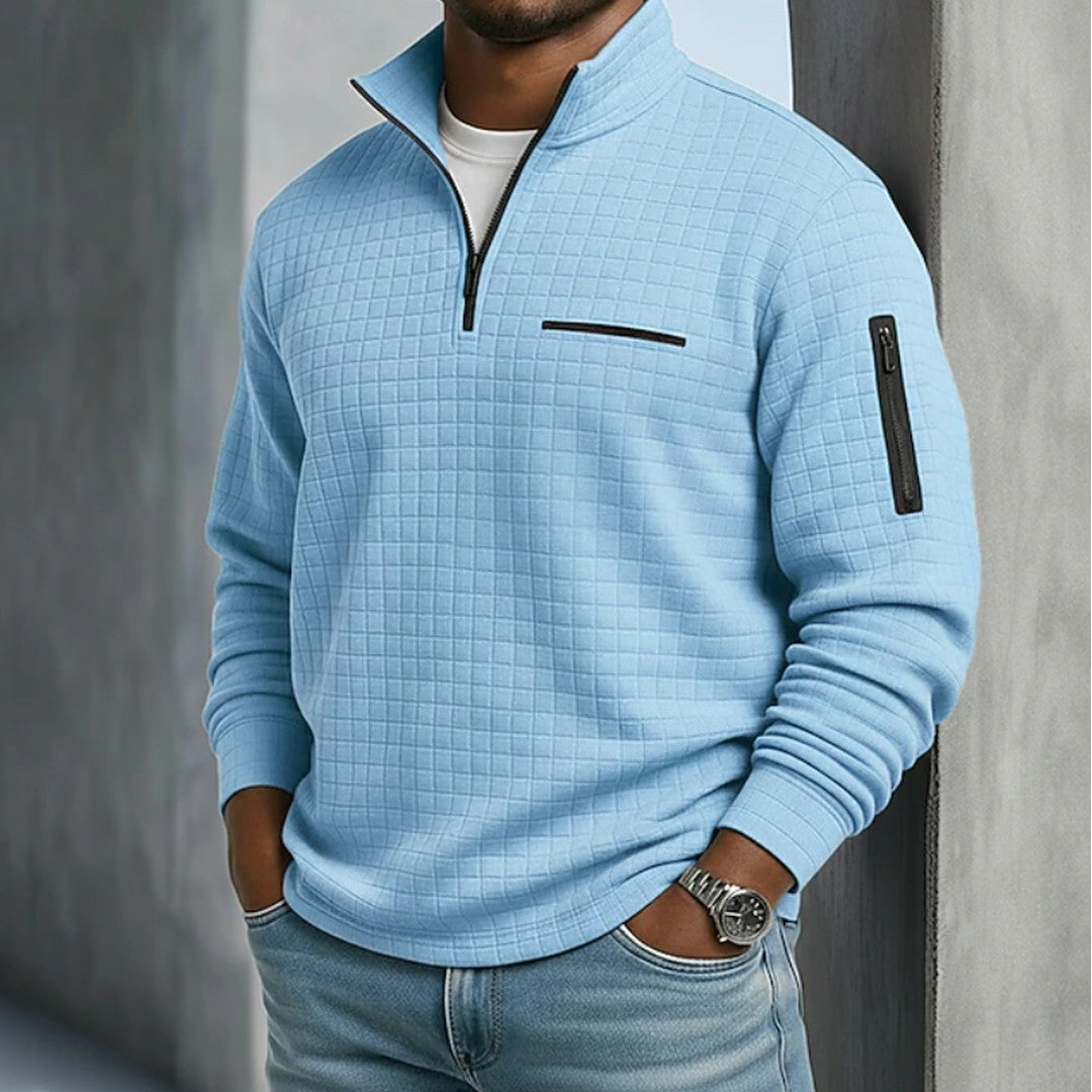 Man wearing the Anton men's casual waffle-knit shirt, back view