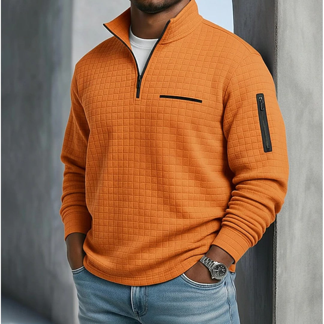 Man wearing the Anton men's casual waffle-knit shirt, front view