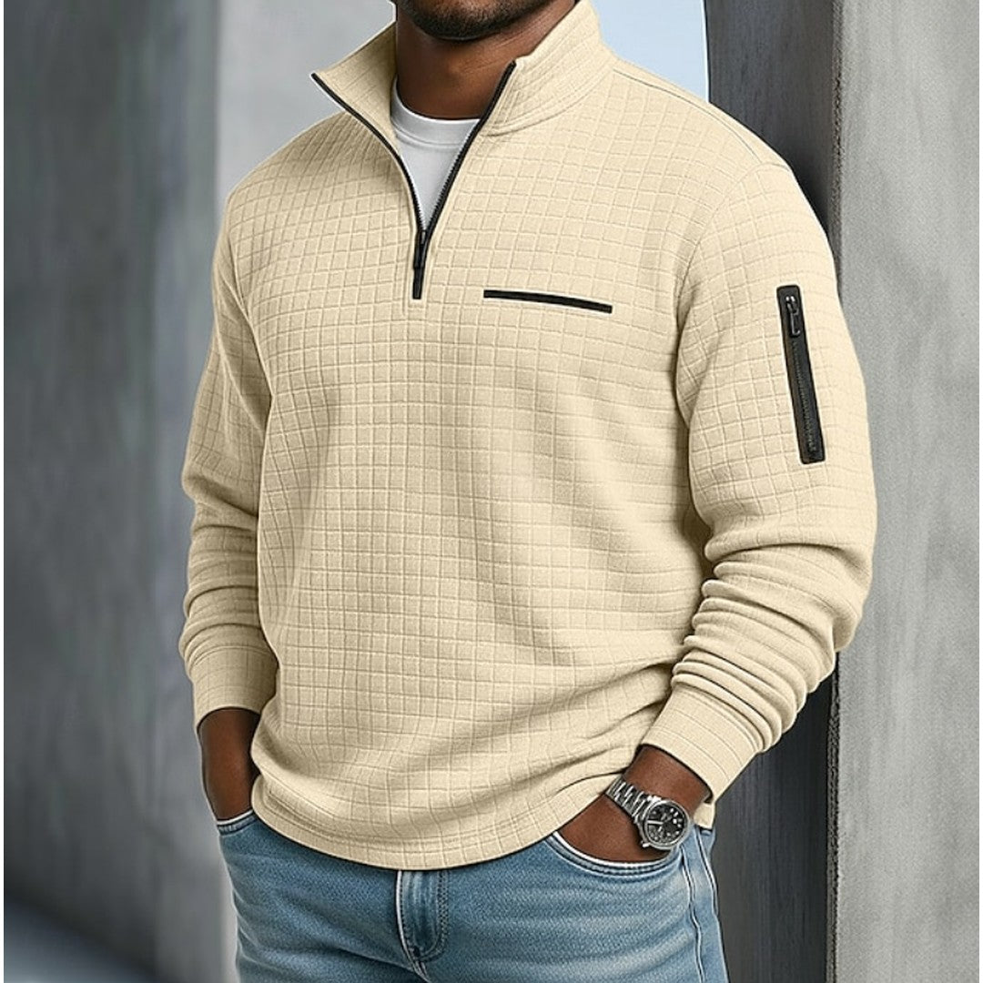 Man wearing the Anton men's casual waffle-knit shirt, model view
