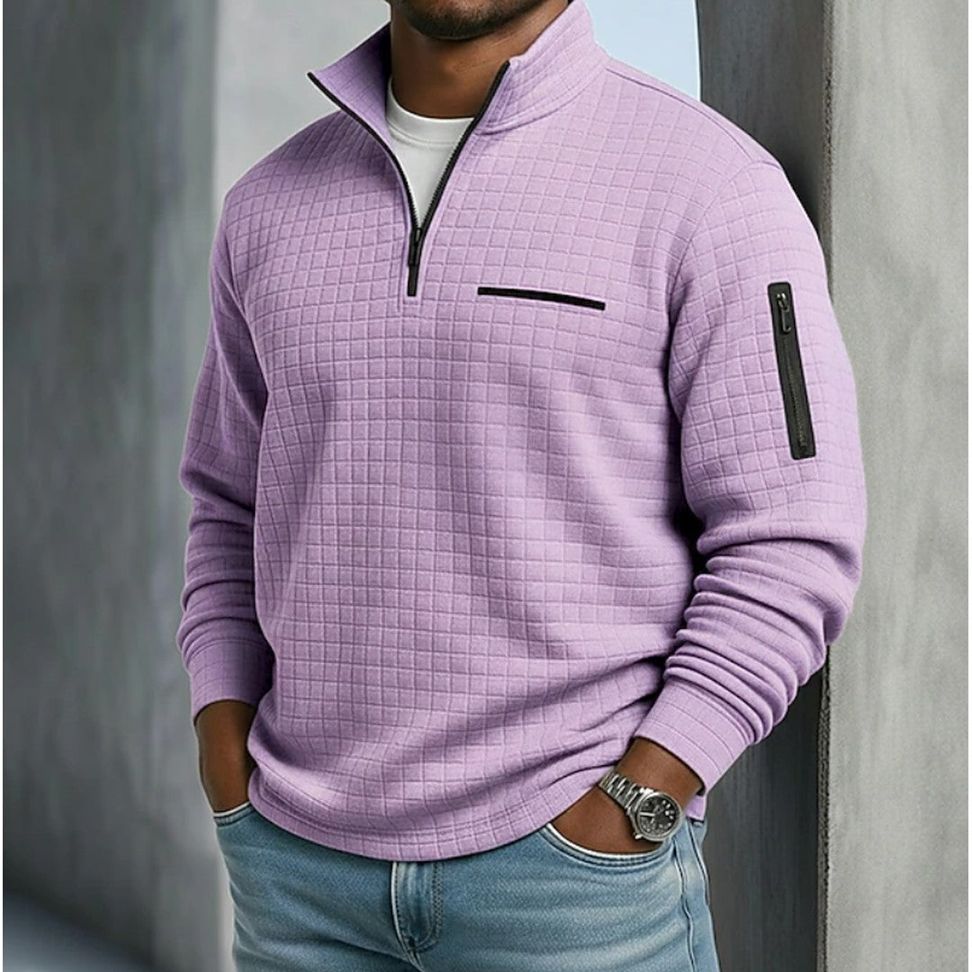 Man wearing the Anton men's casual waffle-knit shirt, side view