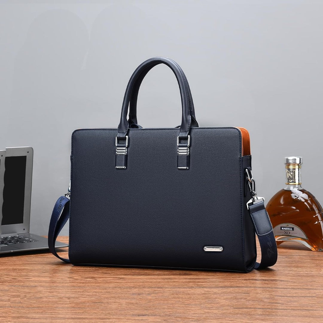 Leather multi-compartment business briefcase - product photo 1