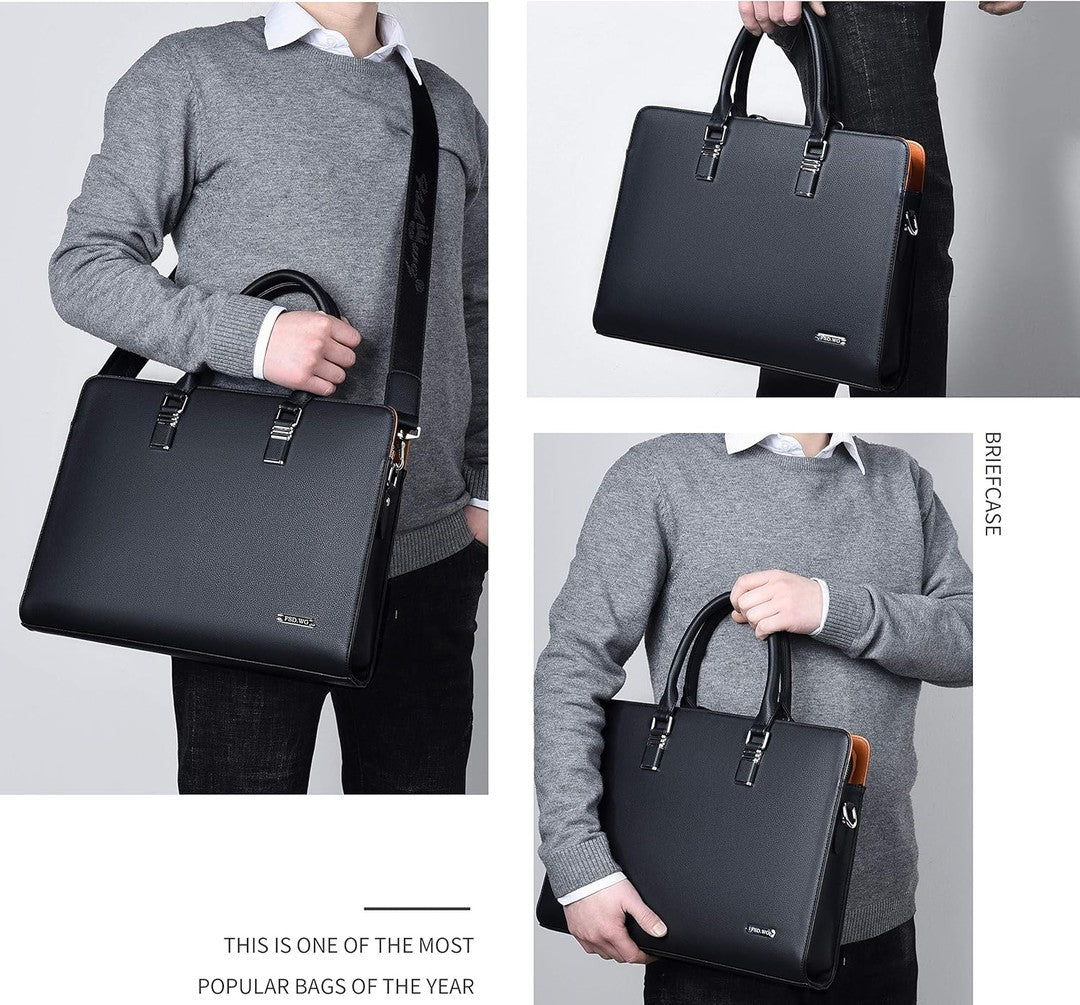 Leather multi-compartment business briefcase - product photo 15