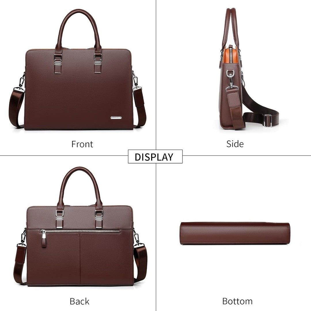 Leather multi-compartment business briefcase - product photo 8