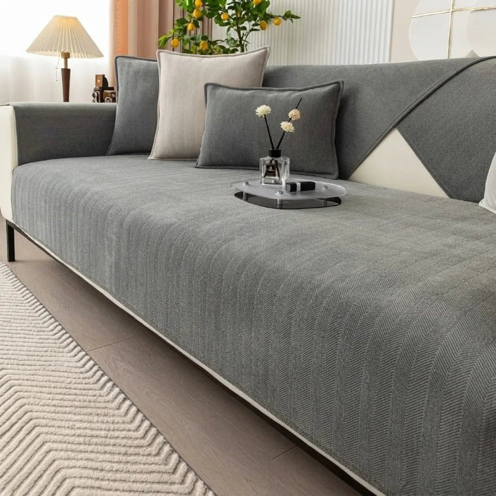 Chenille herringbone sofa cover with non-slip backing - product photo 1