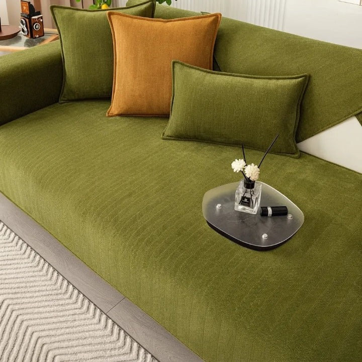 Chenille herringbone sofa cover with non-slip backing - product photo 12