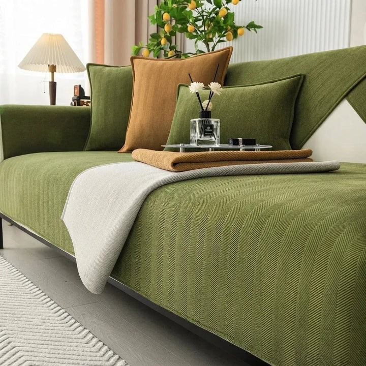 Chenille herringbone sofa cover with non-slip backing - product photo 4
