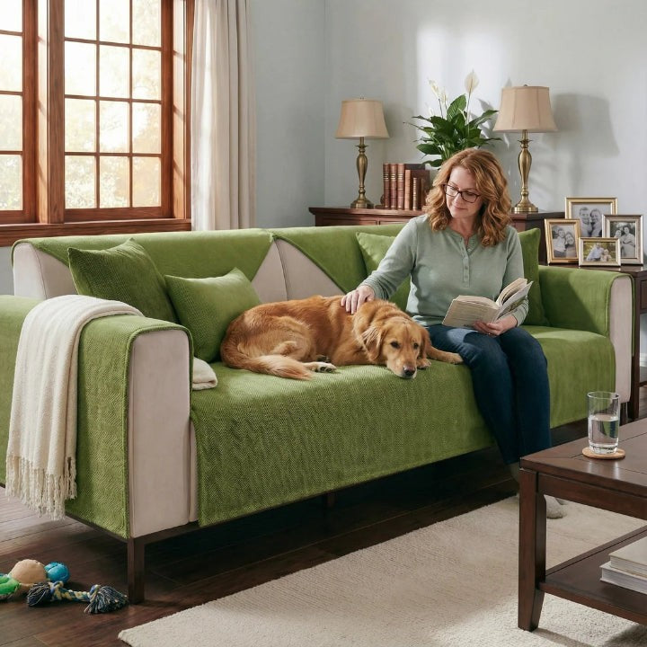 Chenille herringbone sofa cover with non-slip backing - product photo 6