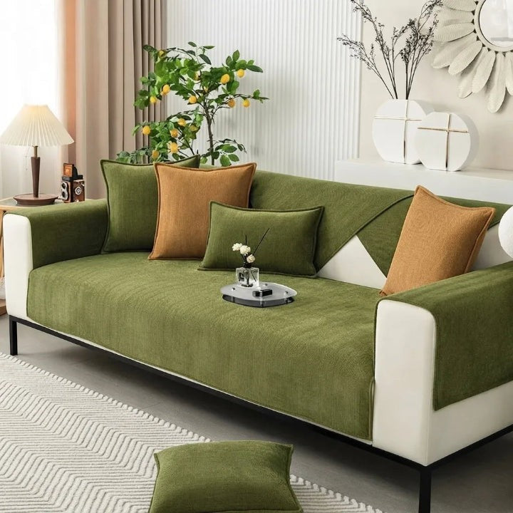 Chenille herringbone sofa cover with non-slip backing - product photo 8