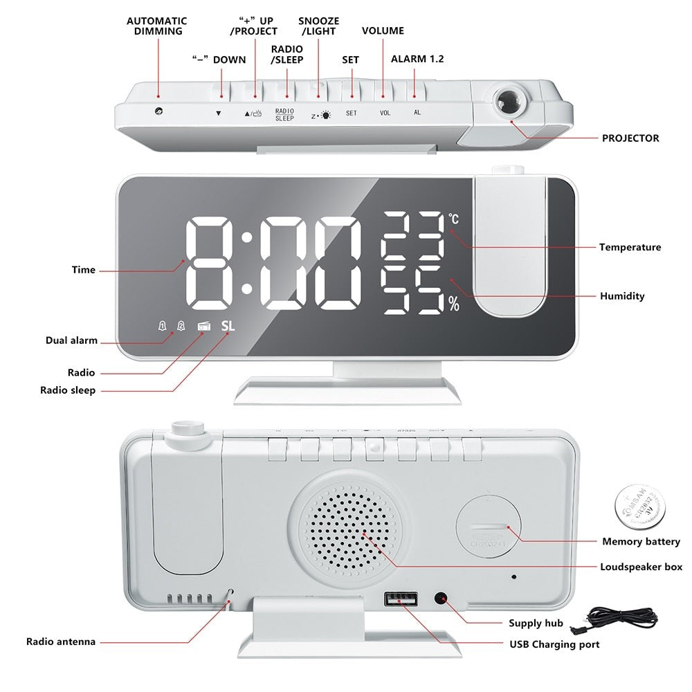 LED alarm clock with ceiling time projector - product photo 9