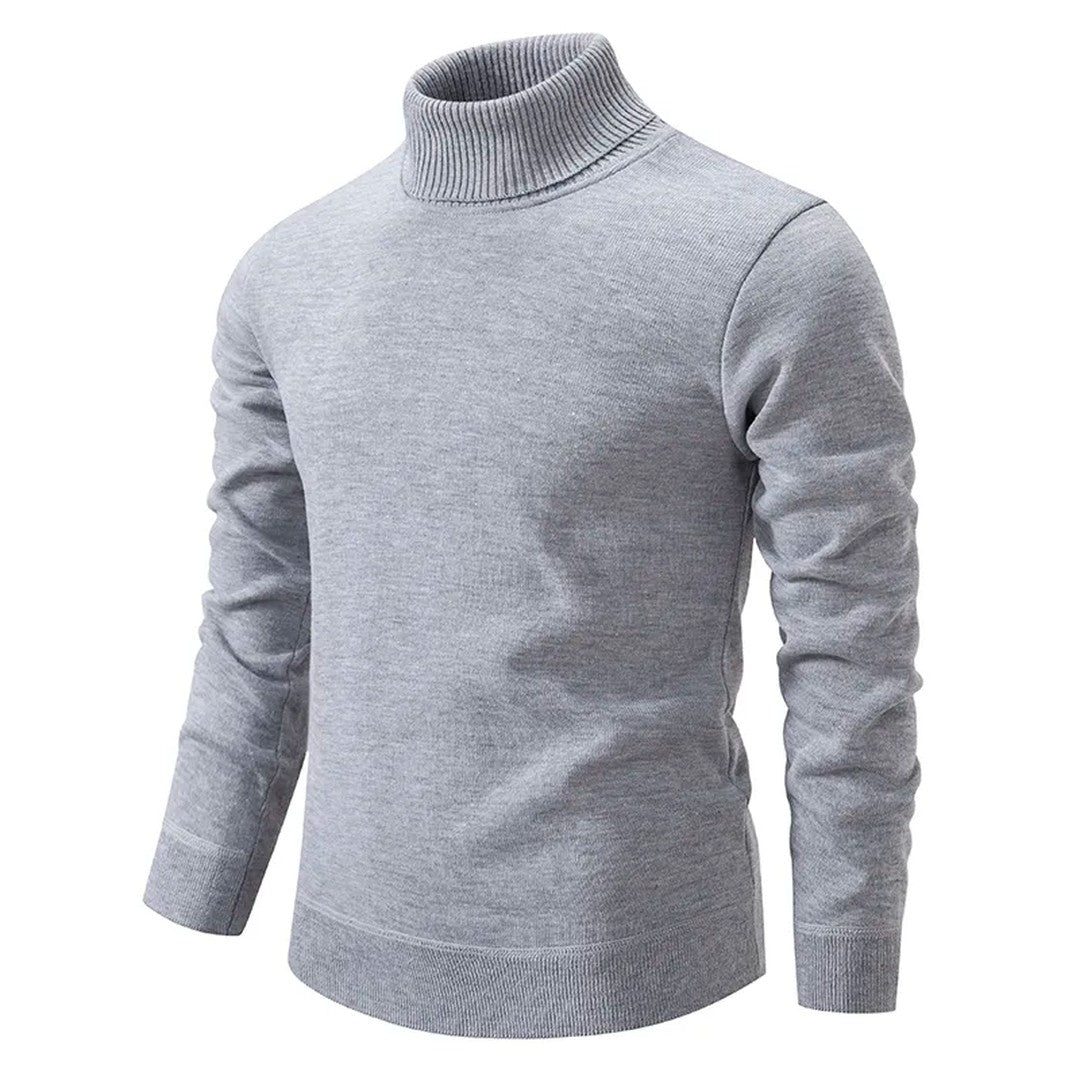 Woman wearing the Astrid women's turtleneck knit sweater, detail view