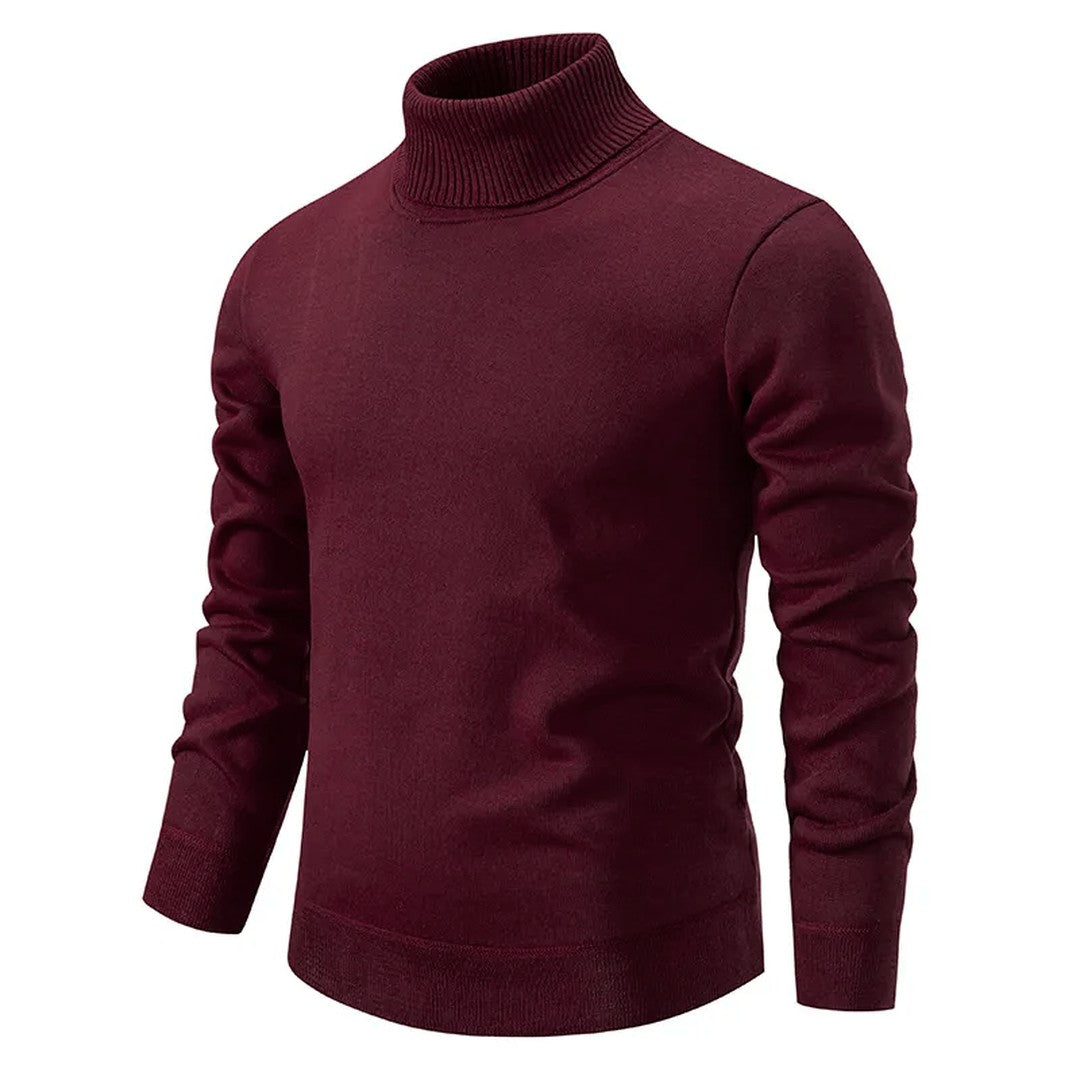 Woman wearing the Astrid women's turtleneck knit sweater, model view