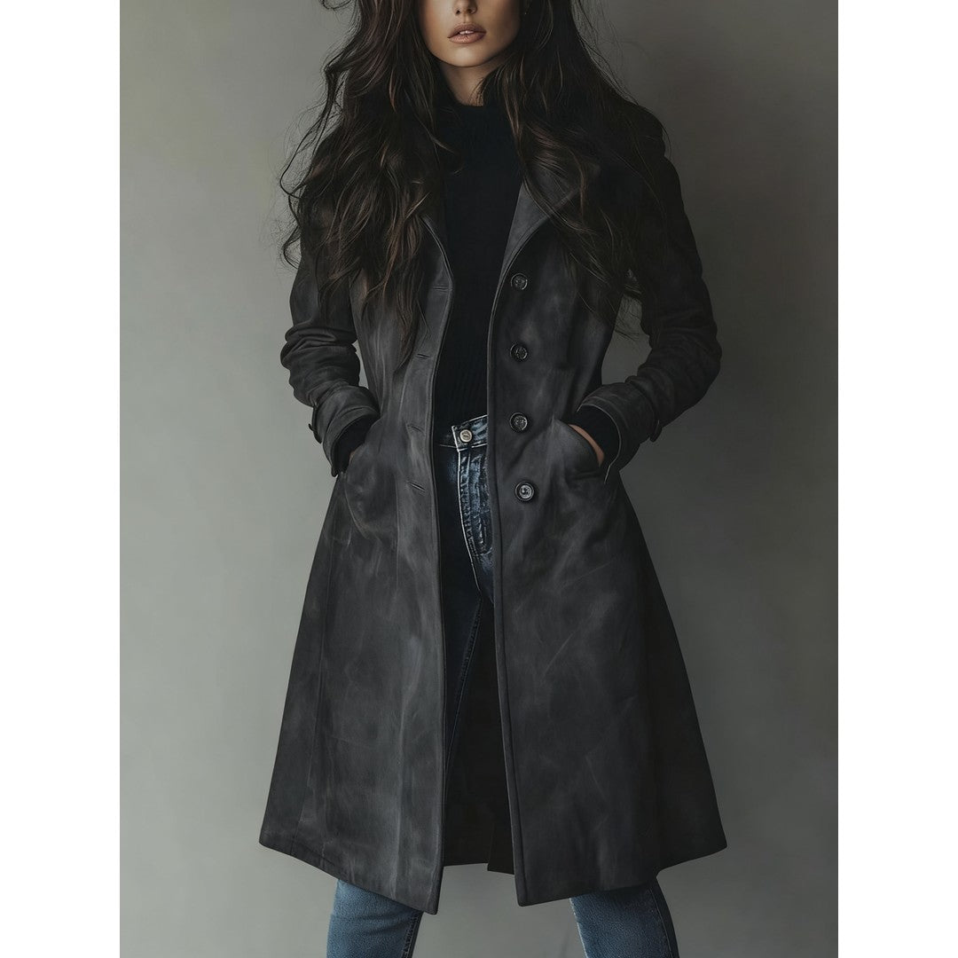 Woman wearing the Autumn women's trench coat, 7 view