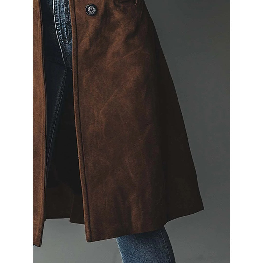 Woman wearing the Autumn women's trench coat, detail view