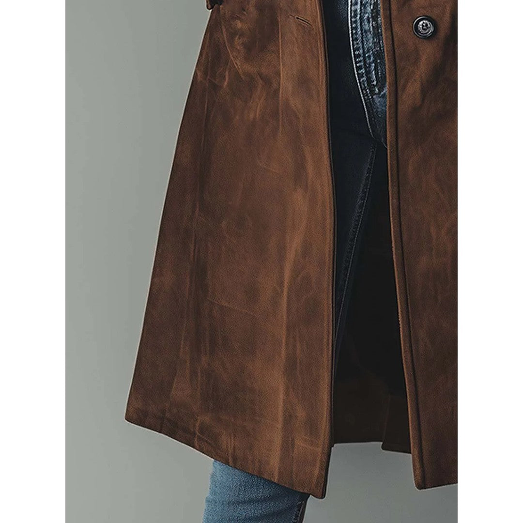 Woman wearing the Autumn women's trench coat, model view