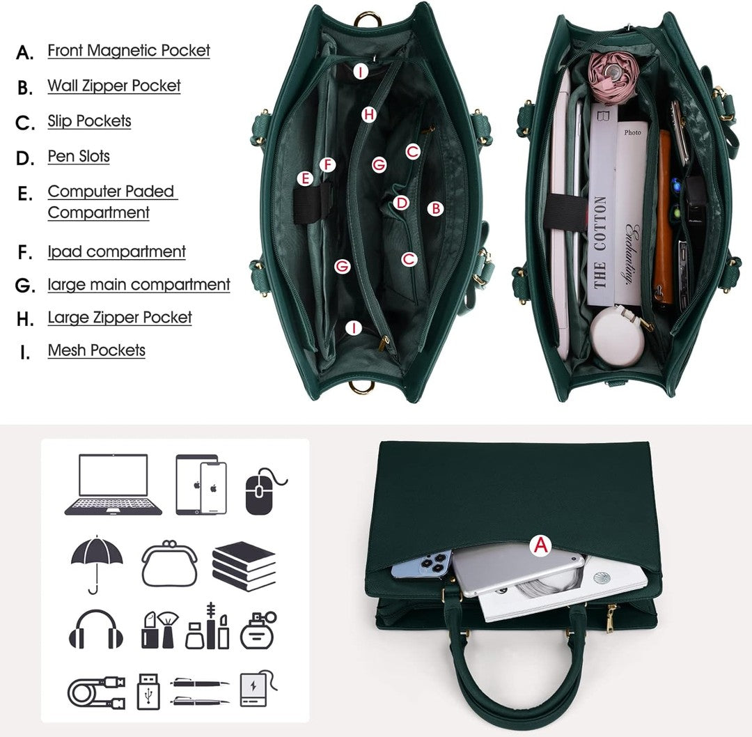 Waterproof PU leather laptop tote with multiple pockets - product photo 3