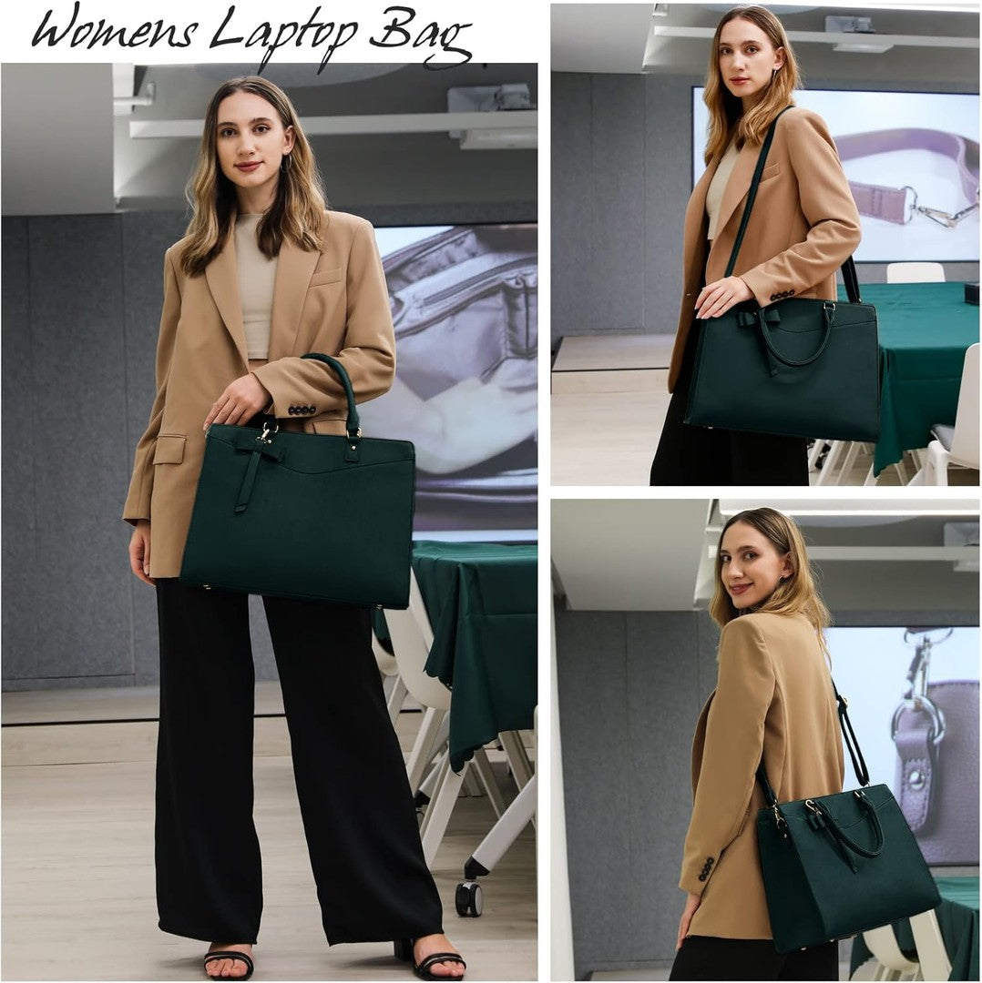 Waterproof PU leather laptop tote with multiple pockets - product photo 5