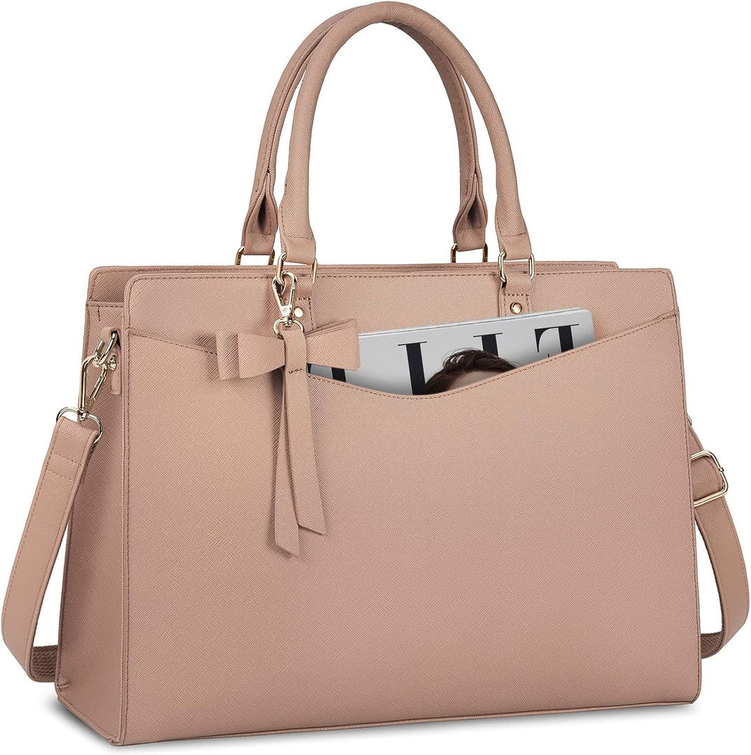 Waterproof PU leather laptop tote with multiple pockets - product photo 7