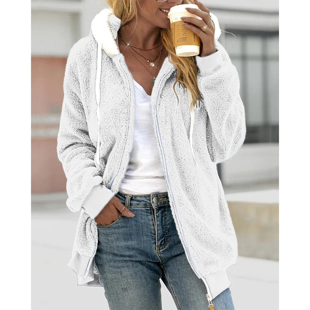 Woman wearing the Ayla women's hooded zip-up jacket, 14 view