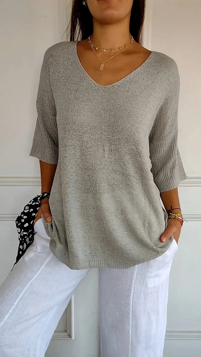 Sophie | Women's Knit V-Neck Three Quarter Sleeve Top