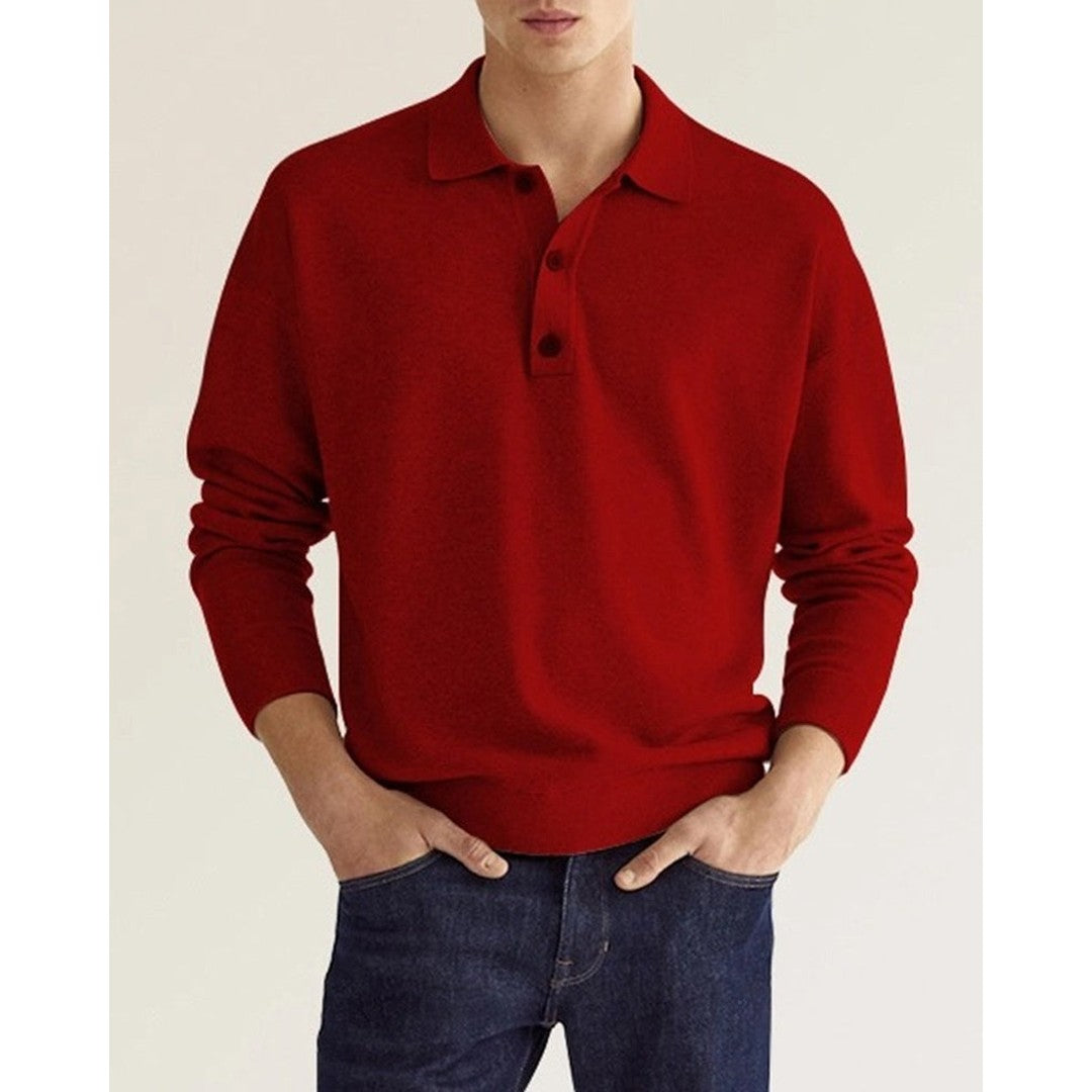 Man wearing the Barrett men's cotton long-sleeve polo shirt, 7 view