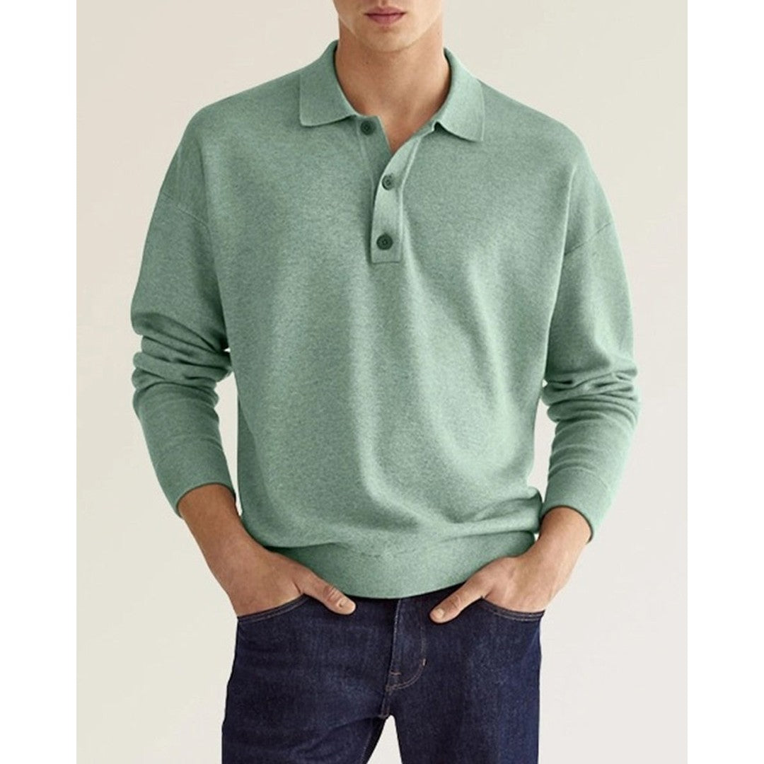 Man wearing the Barrett men's cotton long-sleeve polo shirt, 8 view
