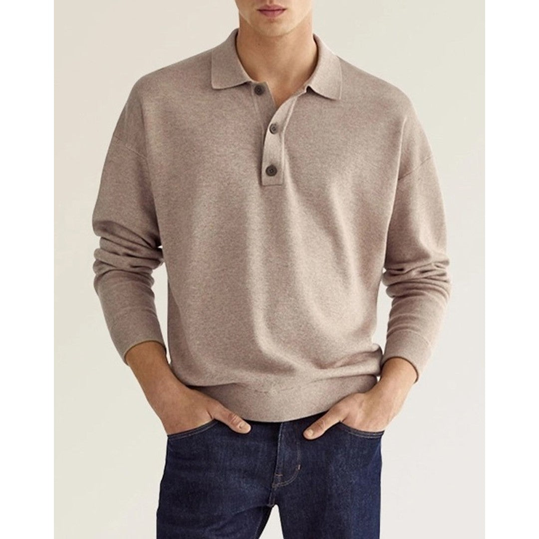 Man wearing the Barrett men's cotton long-sleeve polo shirt, front view
