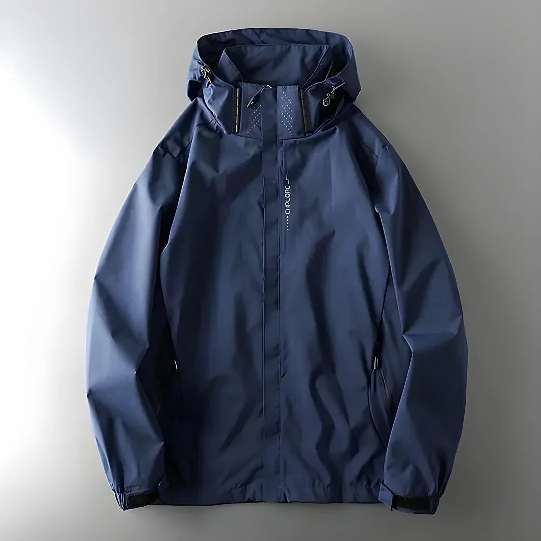 Woman wearing the Beatrix women's hooded zip-up jacket, side view