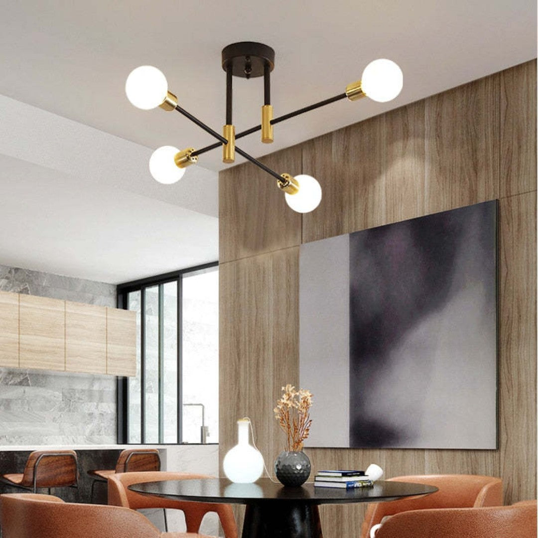 Modern black and gold LED ceiling chandelier with glass shades - product photo 11