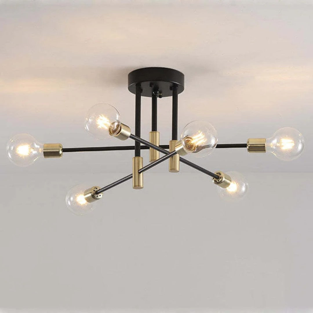Modern black and gold LED ceiling chandelier with glass shades - product photo 4