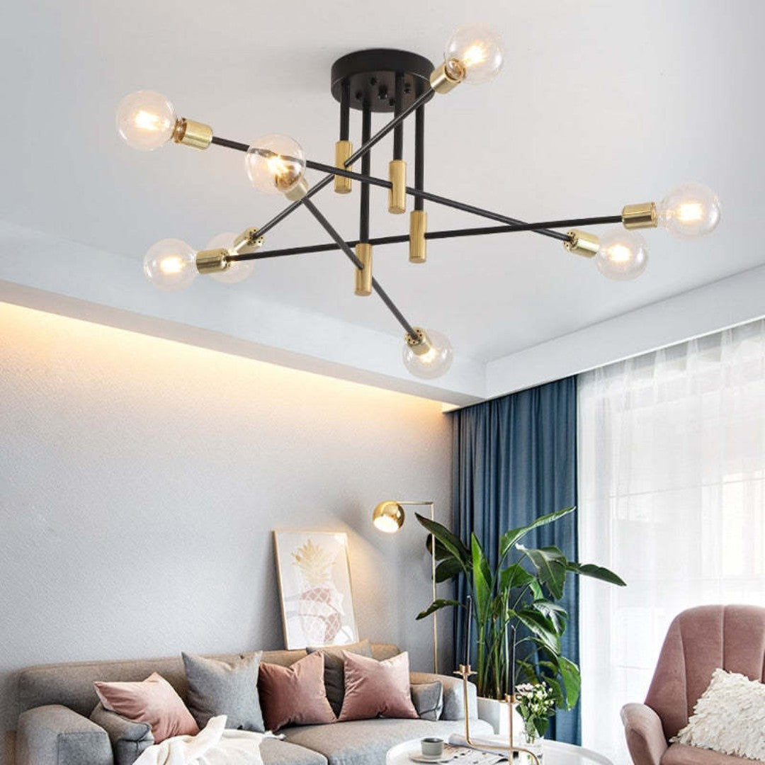 Modern black and gold LED ceiling chandelier with glass shades - product photo 6