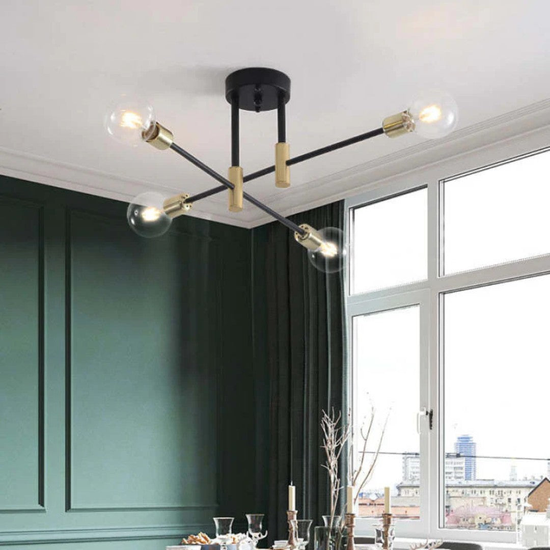 Modern black and gold LED ceiling chandelier with glass shades - product photo 8
