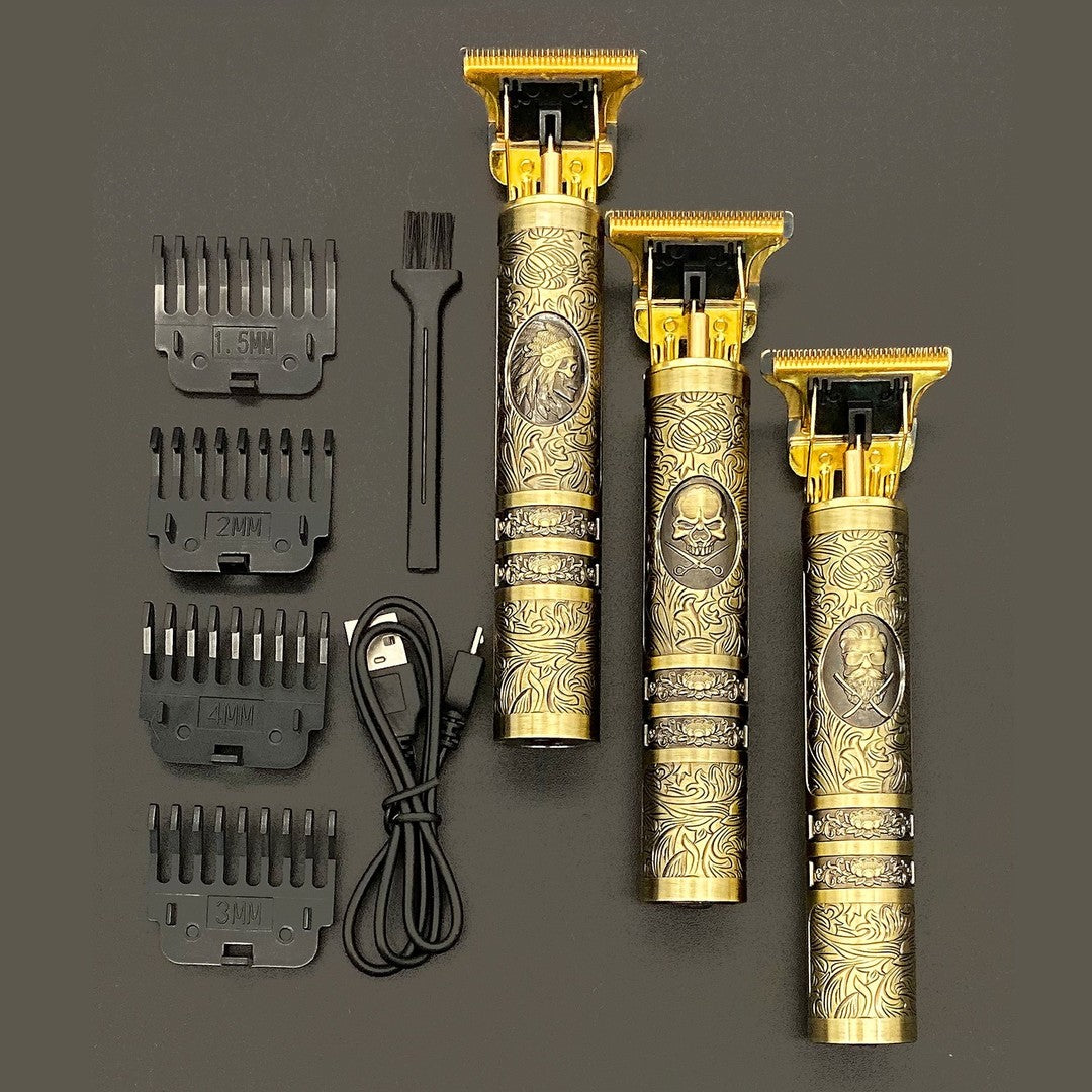 Vintage engraved metal rechargeable trimmer - product photo 1