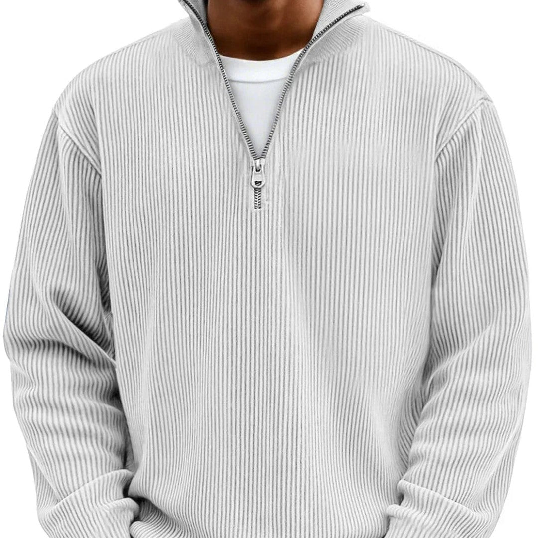 Man wearing the Bertram men's sweater, flatlay view