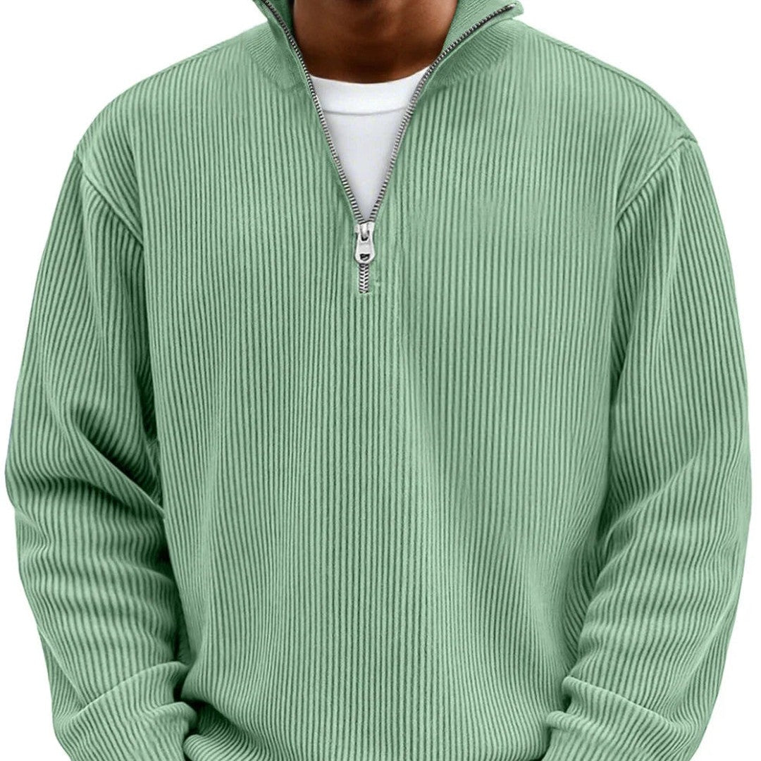 Man wearing the Bertram men's sweater, side view