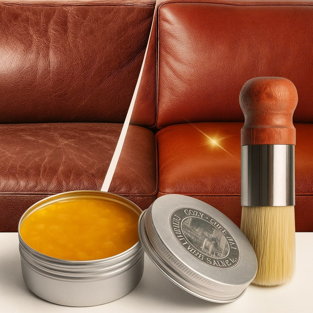 Leather care balm with wooden applicator brush - product photo 1