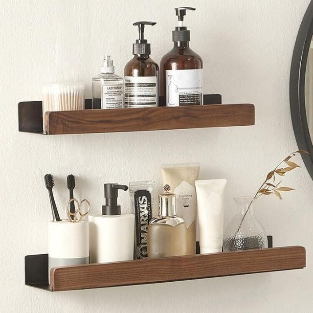 Solid wood bathroom wall shelf - product photo 2
