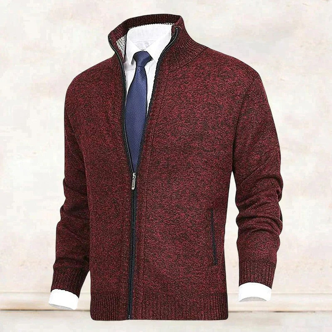 Man wearing the Bodhi men's collared cotton elegant cardigan, 17 view