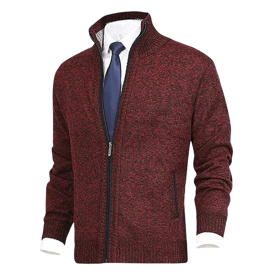 Man wearing the Bodhi men's collared cotton elegant cardigan, 18 view