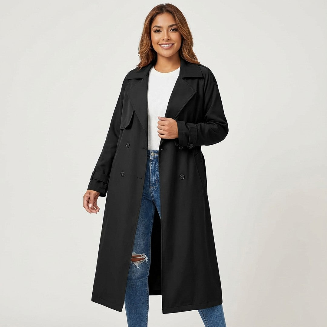 Woman wearing the Bridget women's casual cotton long-sleeve trench coat, 7 view