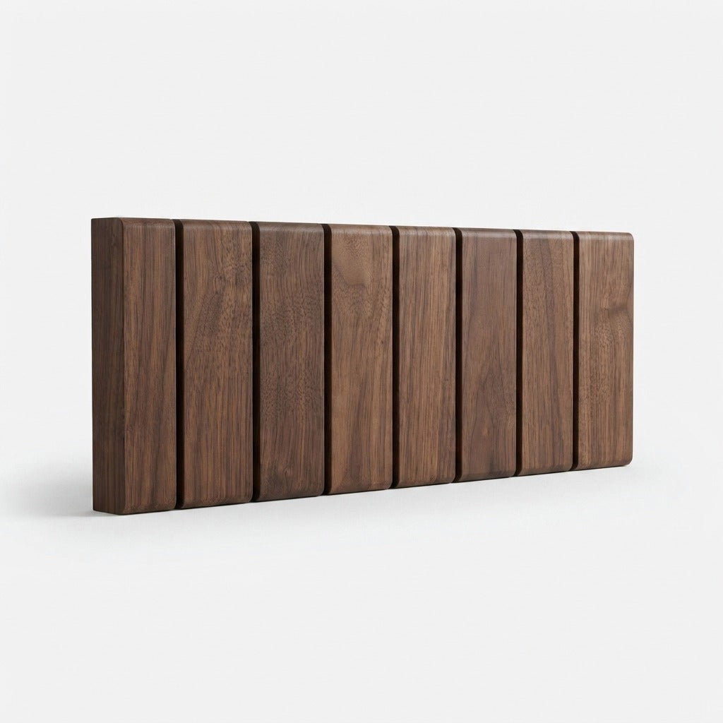 Solid wood wall coat rack with fold-away piano key hooks - product photo 10