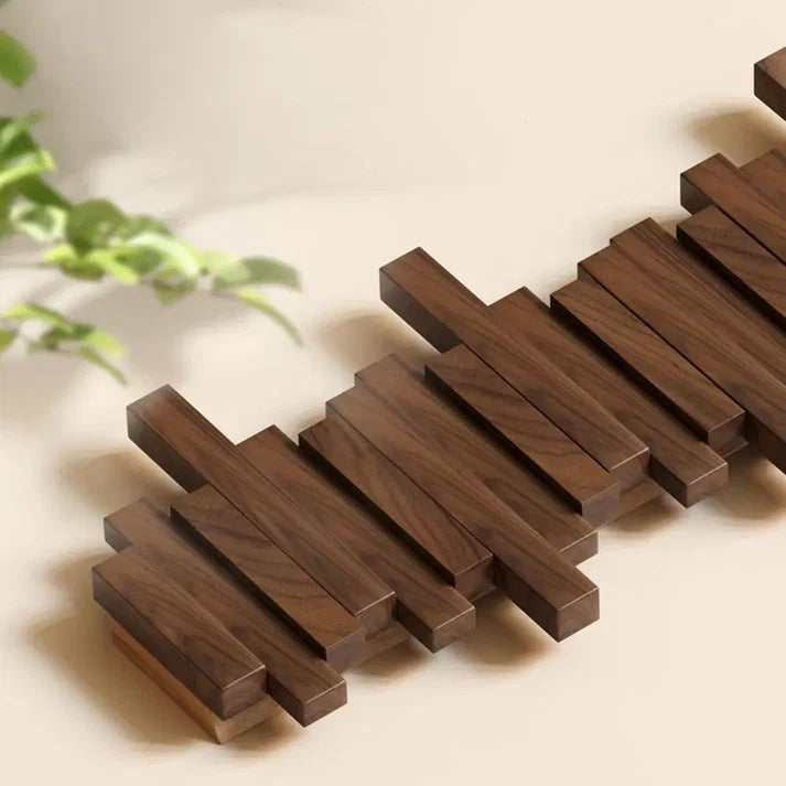Solid wood wall coat rack with fold-away piano key hooks - product photo 3